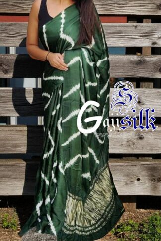 Mehendi Leheriya Shibori Saree Handmade Gaji Silk
