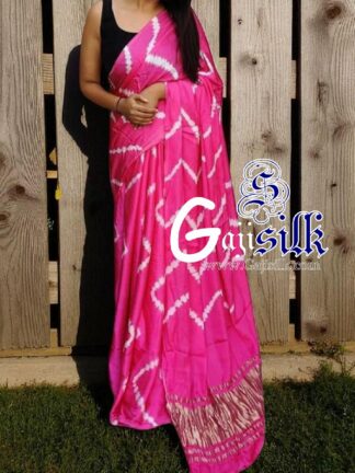 Pink Leheriya Shibori Saree Handmade Gaji Silk