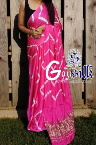 Pink Leheriya Shibori Saree Handmade Gaji Silk