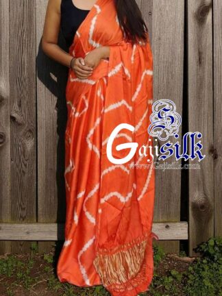 Orange Leheriya Shibori Saree Handmade Gaji Silk