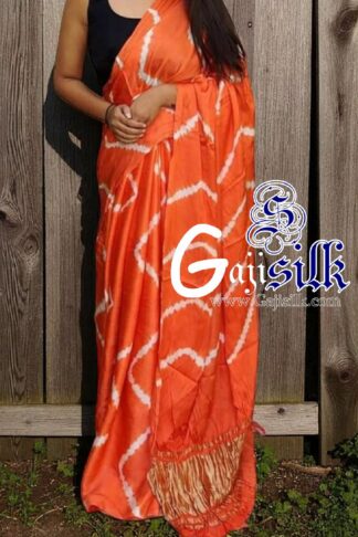 Orange Leheriya Shibori Saree Handmade Gaji Silk