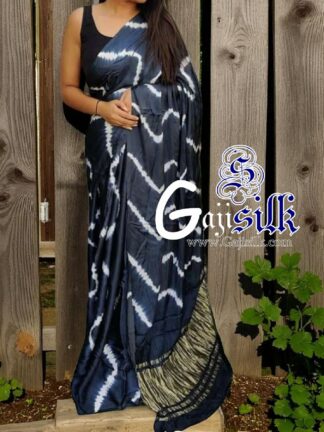 Dark Grey Leheriya Shibori Saree Handmade Gaji Silk
