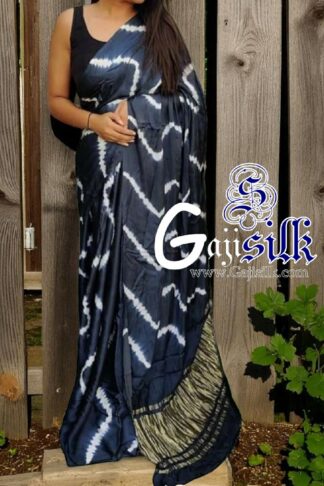 Dark Grey Leheriya Shibori Saree Handmade Gaji Silk