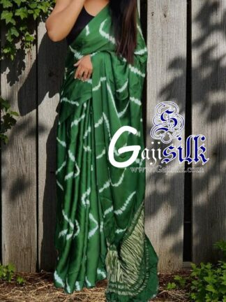 Green Leheriya Shibori Saree Handmade Gaji Silk