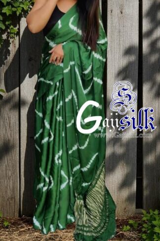 Green Leheriya Shibori Saree Handmade Gaji Silk