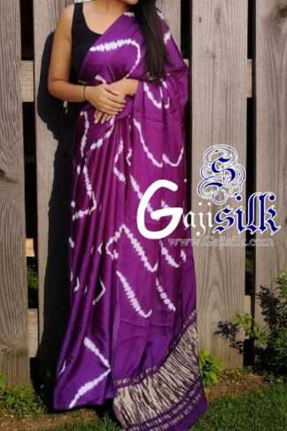 Magenta Leheriya Shibori Saree Handmade Gaji Silk
