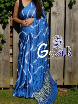 Sky Leheriya Shibori Saree Handmade Gaji Silk