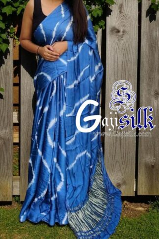 Sky Leheriya Shibori Saree Handmade Gaji Silk