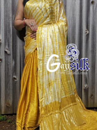 Mustered Yellow Leheriya Shibori Saree Handmade Tie Dye GajiSilk