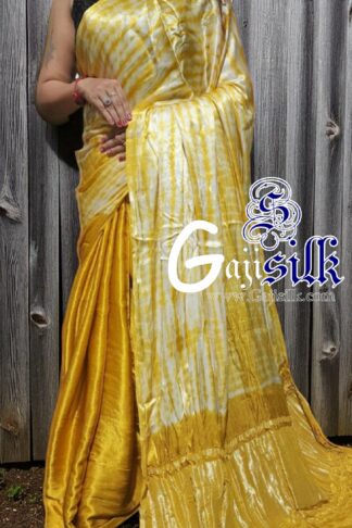 Mustered Yellow Leheriya Shibori Saree Handmade Tie Dye GajiSilk