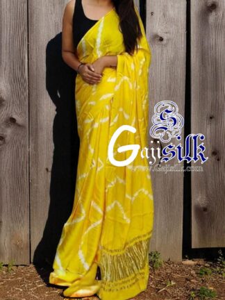 Yellow Leheriya Shibori Saree Handmade Gaji Silk