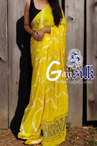 Yellow Leheriya Shibori Saree Handmade Gaji Silk