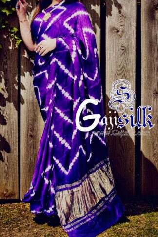 Purple Leheriya Shibori Saree Handmade Gaji Silk