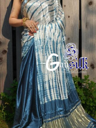 T Blue Leheriya Shibori Saree Handmade Tie Dye GajiSilk