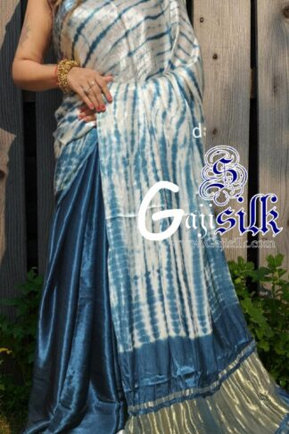 T Blue Leheriya Shibori Saree Handmade Tie Dye GajiSilk