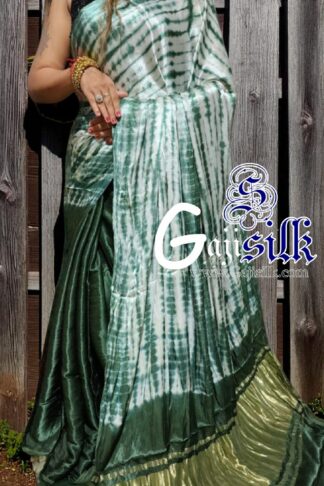 Mehendi Dark Leheriya Shibori Saree Handmade Tie Dye GajiSilk