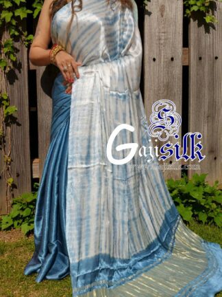 Sky Leheriya Shibori Saree Handmade Tie Dye GajiSilk