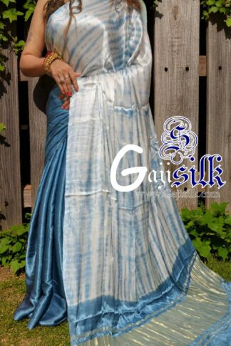 Sky Leheriya Shibori Saree Handmade Tie Dye GajiSilk