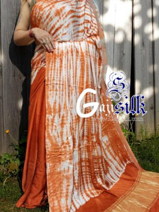 Rust Leheriya Shibori Saree Handmade Tie Dye GajiSilk