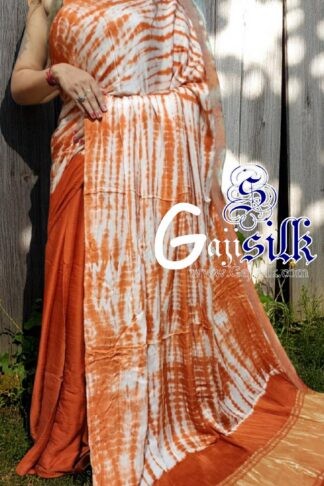 Rust Leheriya Shibori Saree Handmade Tie Dye GajiSilk