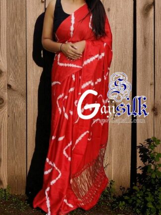Red Leheriya Shibori Saree Handmade Gaji Silk