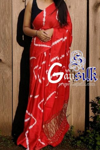 Red Leheriya Shibori Saree Handmade Gaji Silk