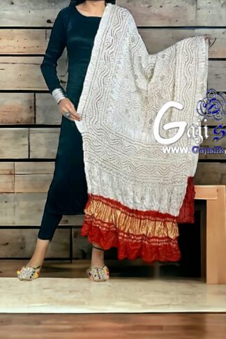 White & Red Red Bandhani Chandrakhani Dupatta Pure GajiSilk