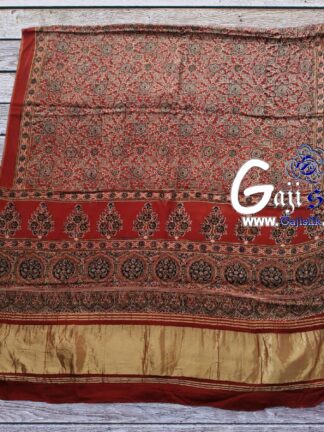 Brown Hand Block Ajrak Dupatta Gaji Silk