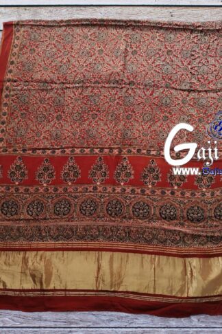 Brown Hand Block Ajrak Dupatta Gaji Silk