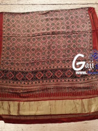 Marron Hand Block Ajrak Dupatta Gaji Silk