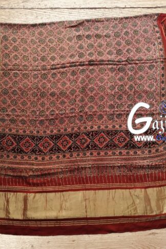 Marron Hand Block Ajrak Dupatta Gaji Silk