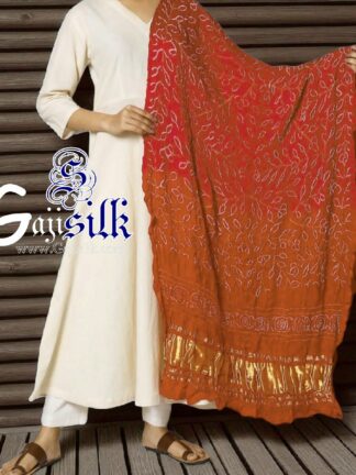 Red Rust Ambadal Bandhani Dupatta Pure Gaji Silk