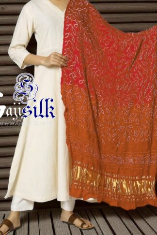 Red Rust Ambadal Bandhani Dupatta Pure Gaji Silk