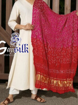 Pink-Red Ambadal Bandhani Dupatta Pure Gaji Silk