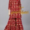 Red Bandhani Gharchola Designer Sharara Dress Set In Kala Cotton