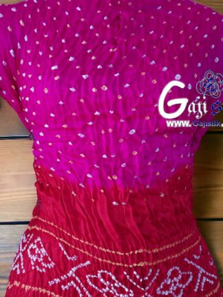 Pink Red Bandhani Blouse Gaji Silk