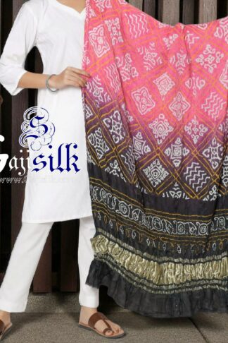 Pink Black Bavan Barg Bandhani Dupatta Pure GajiSilk