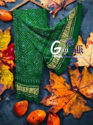 Bright Green Bavan Barg Bandhani Dupatta Pure Gaji Silk