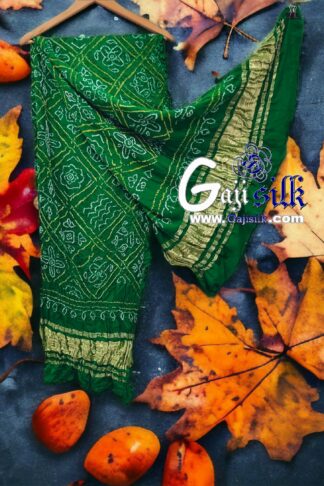 Bright Green Bavan Barg Bandhani Dupatta Pure Gaji Silk