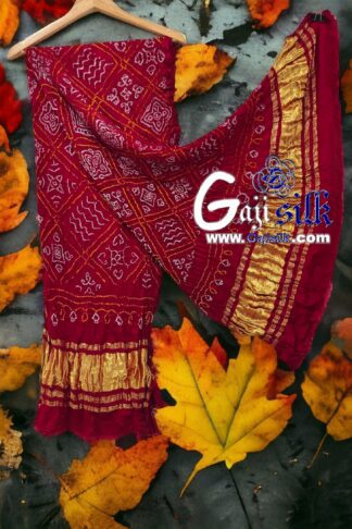 Dark Red Bavan Barg Bandhani Dupatta Pure Gaji Silk