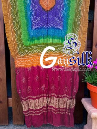 Pink Multi Color Bandhani Chandrakhani Dupatta Pure GajiSilk