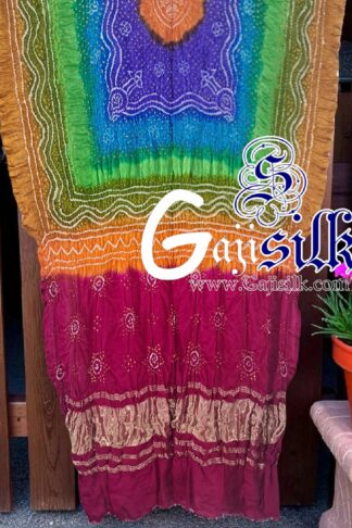 Pink Multi Color Bandhani Chandrakhani Dupatta Pure GajiSilk