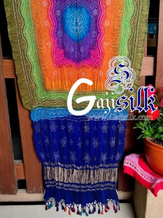 Blue Multi Color Bandhani Chandrakhani Dupatta Pure GajiSilk