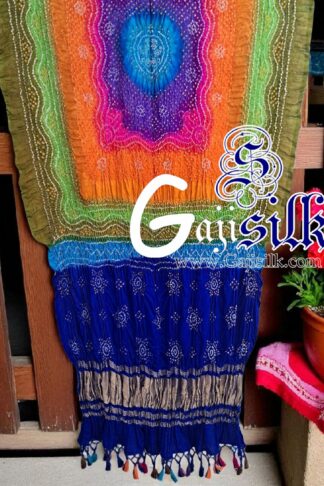 Blue Multi Color Bandhani Chandrakhani Dupatta Pure GajiSilk