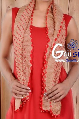 Pitch Red Bandhani Stole Designer Pure Gaji Silk