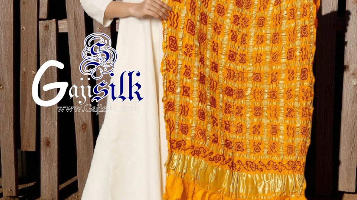 Mustered Gold Red Bandhani Gharchola Dupatta Pure GajiSilk | GAJI SILK |  Bandhani | Ajrak