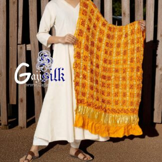 Mustered Gold Red Bandhani Gharchola Dupatta Pure GajiSilk