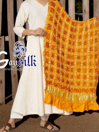 Mustered Gold Red Bandhani Gharchola Dupatta Pure GajiSilk