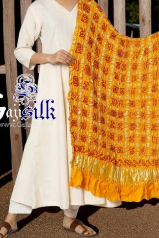 Mustered Gold Red Bandhani Gharchola Dupatta Pure GajiSilk