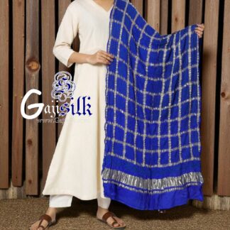 Blue Red Bandhani Gharchola Dupatta Pure GajiSilk